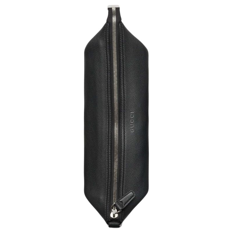 Gucci Body Removable and adjustable shoulder strap with zipper closure, grained soft leather, shoulder crossbody bag, small size, men's black