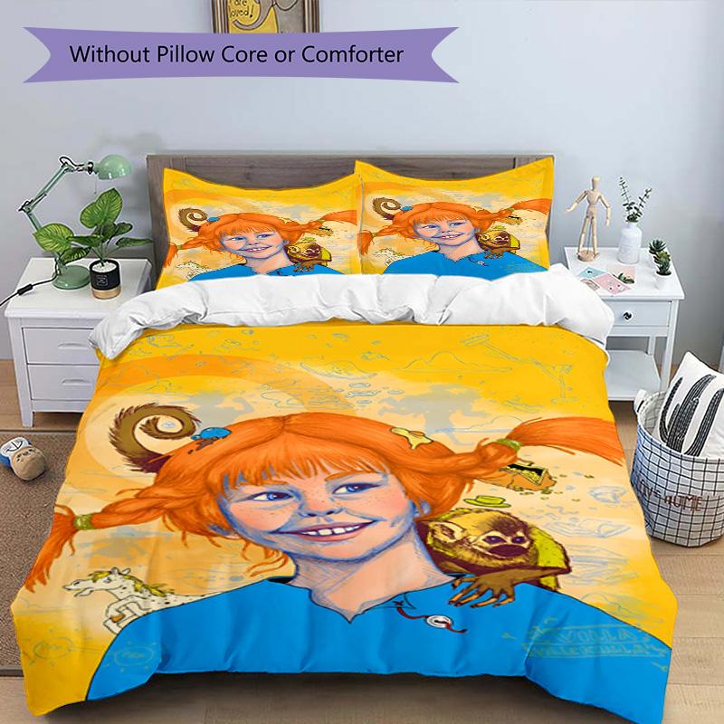 3pcs Duvet Cover Set (1*Duvet Cover + 2*Pillowcase, Without Core), Pippi Longstocking Print Bedding Set, Bedroom Decor, All‑Season, Birthday Gift