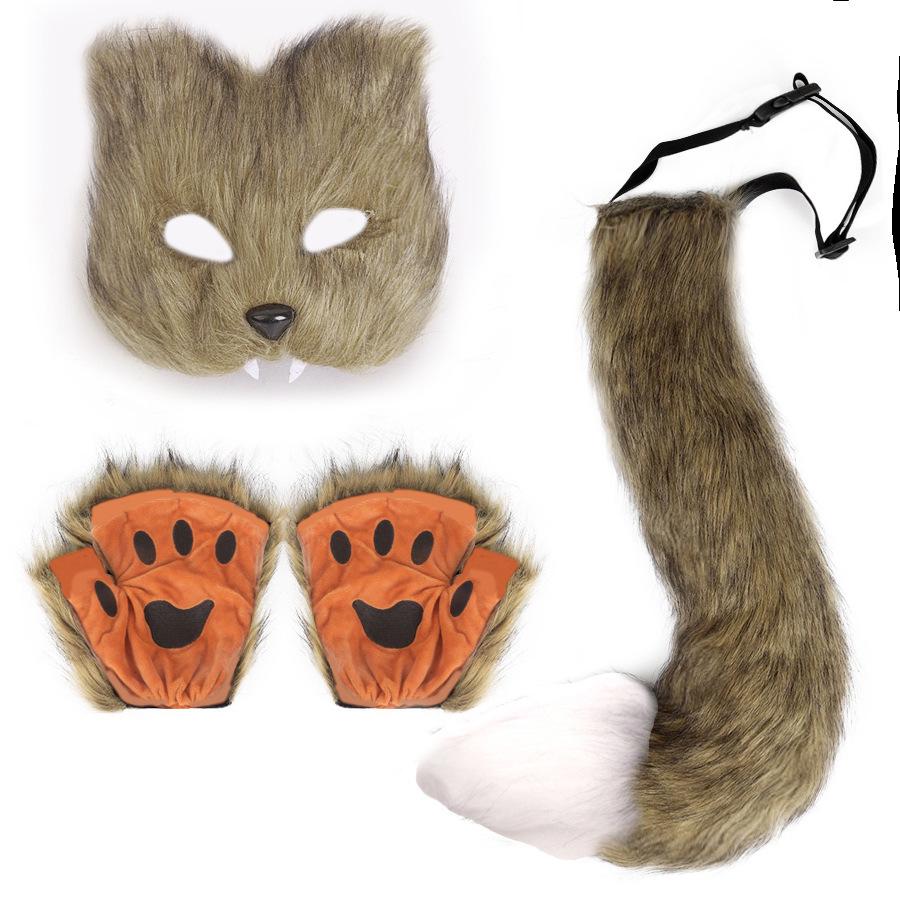 Cross-Border Halloween Fox Costume Set: Mask, Gloves, Plush Tail, Cosplay Accessories