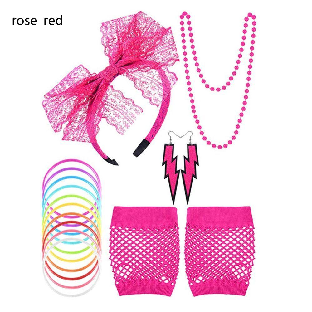 Серьги для девочек Платье Перчатки-сетка Набор аксессуаров для костюма 80-х годов Фантазийное ожерелье