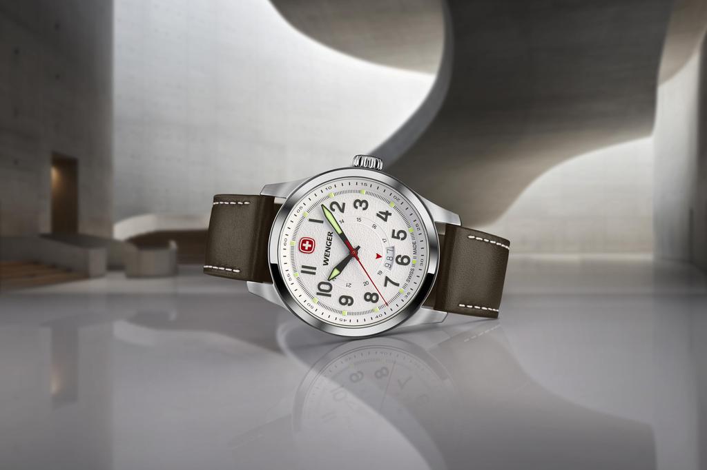 WENGER TERRAGRAPH Корпус из нержавеющей стали Белый Коричневый кожаный ремешок Кварцевые 100м Водонепроницаемые Аналоговые Мужские часы, (316L), Циферблат, Ремешок, Механизм, Водонепроницаемость,