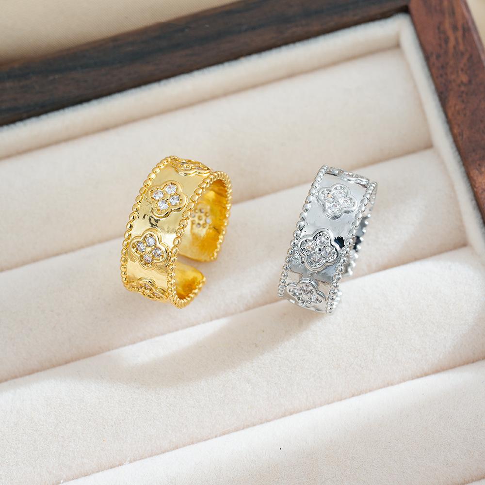 Light Luxury Four-Leaf Clover Kaleidoscope Ring Female Fashion Classic Couple Open Finger Ring Jewellery