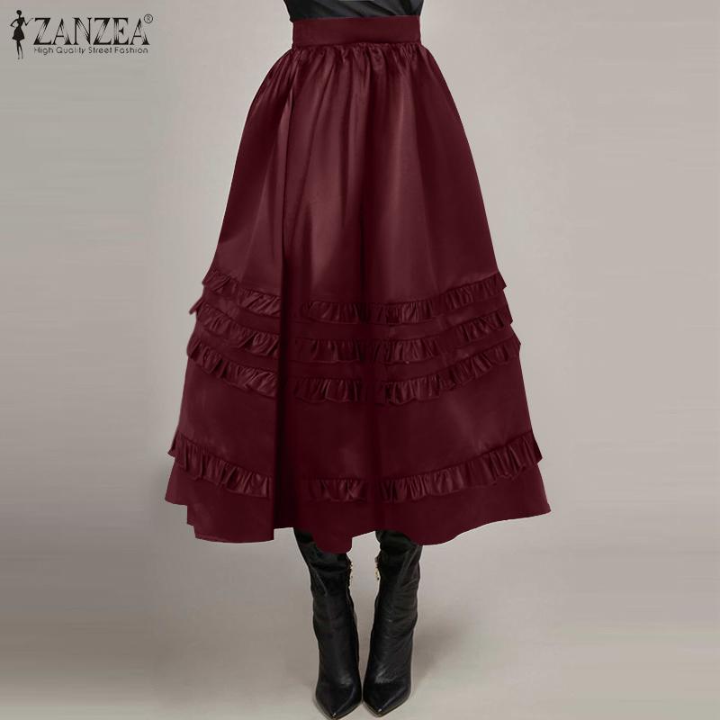 ZANZEA Женские винтажные однотонные многослойные юбки