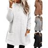 Soft Thick Plush Solid Color Long Sleeve Windproof Half-high Collar Warm Casual Mid Length Pockets Loose Pullover