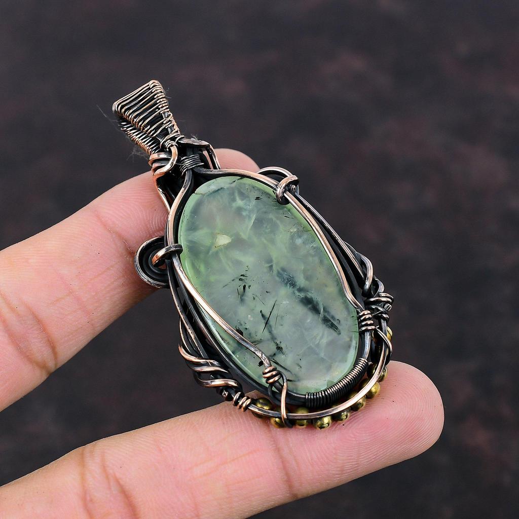 Moss Prehnite Pendant Copper Wire Wrapped Gemstone Pendant Handmade Boho Pendant Beautiful Copper Jewelry Latest Design Pendant Wedding Gift