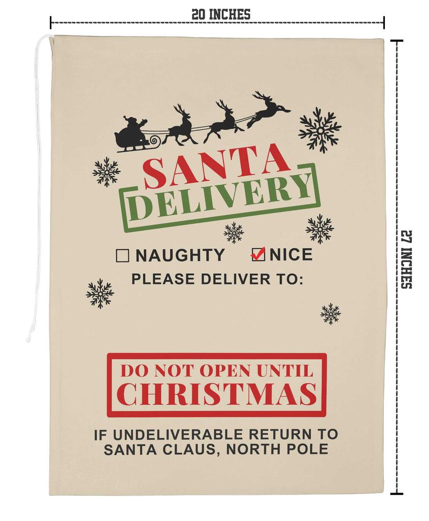 Printtoo 2 шт. Большие мешки Санты с завязками на шнурке, холщовые рождественские подарочные пакеты для детей, Рождество 27x20 дюймов