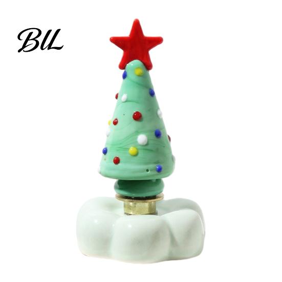 Crystal Holiday Decor Handmade Glass Christmas Tree Ornament with Star Top And Colorful Bead Details, Figurine Desktop Rotating for Home Tabletop