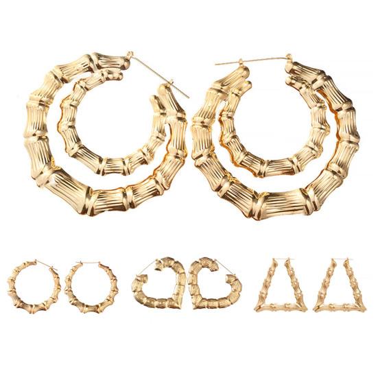 1 пара преувеличенных женских обручей из бамбука с полировкой и гальваническим покрытием уха