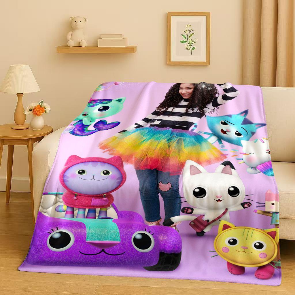 HD Cute Gabbys Dollhouse Cartoon Flannel Blanket,Ultra Soft Warm Plush Throw for Home Bedroom Bed Sofa Cover Picnic Girl Gift