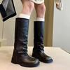 Издание из коровьей кожи~ Длинные сапоги Толстый каблук Квадратный носок Сапоги-брюки Британские Ретро Рыцарские Сапоги Жареный Уличный Стиль Spice Girls Узкие Сапоги Женские