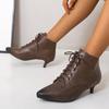 Classic Ankle Boots for Women Low Heel Short Boot Lady Lace-up Leather Brown Party Dance Footwear Shoes 2025 Autumn Winter