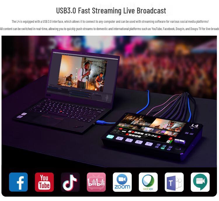 Feelworld Fuwede L4 10,1" Сенсорный HDMI/SDI Мультикамерный микшер для прямых трансляций