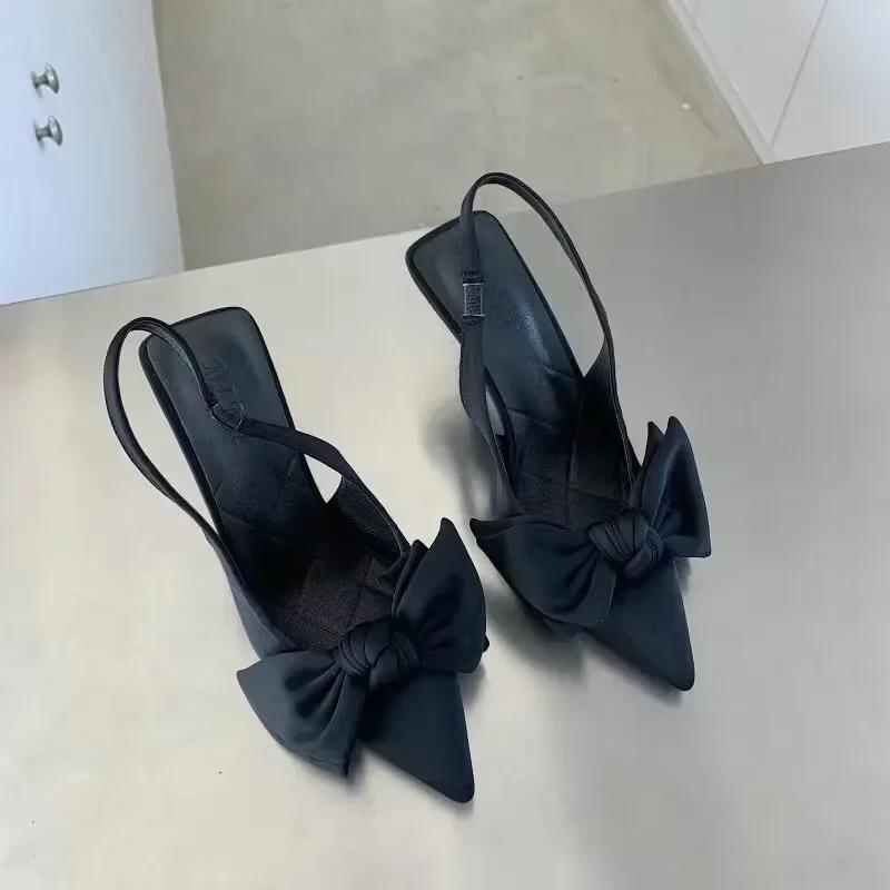Fashion 2024 New Women Shoes Summer Butterfly Knot Women Slingbacks Heels Shoes Sexy Dress Thin Heel Pointed Toe Ladies High Heels Women