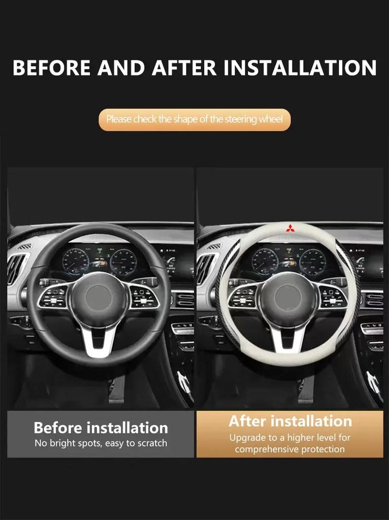 Car Steering Wheel Cover Carbon Fiber Leather For Mitsubishi ASX Lancer Pajero Outlander L200 EVO Lancer EX Motors Metal Label