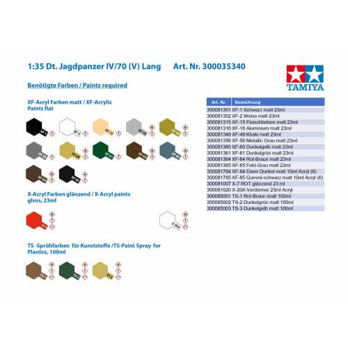 Tamiya 1/35 Военная миниатюра Серия №340 Немецкая армейская САУ IV /70 V Lang Пластиковая модель 35340