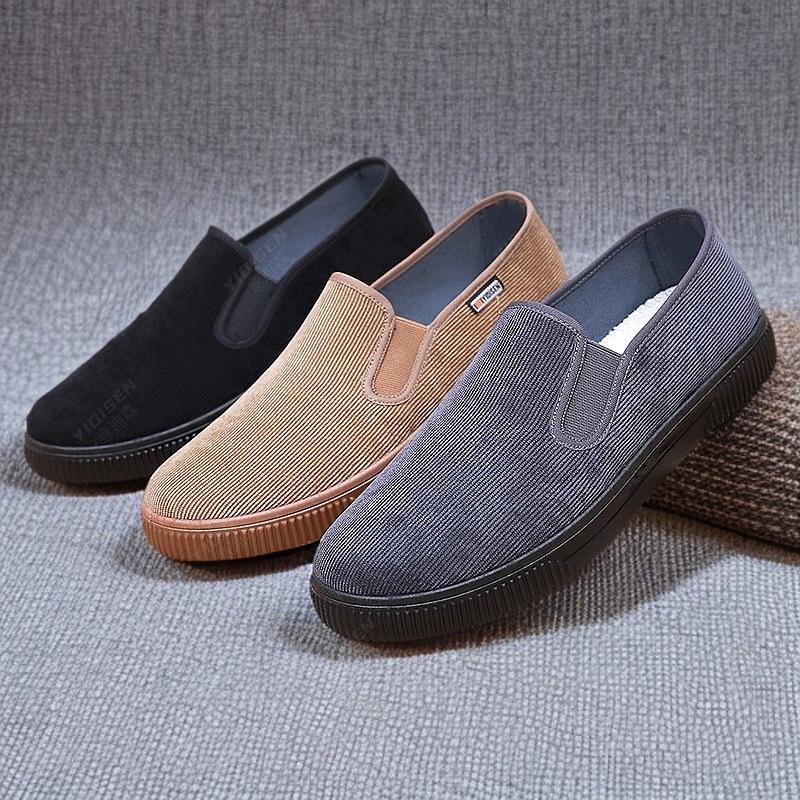Men's Corduroy Slip-On Shoes - Old Beijing Style for Middle-Aged and Elderly