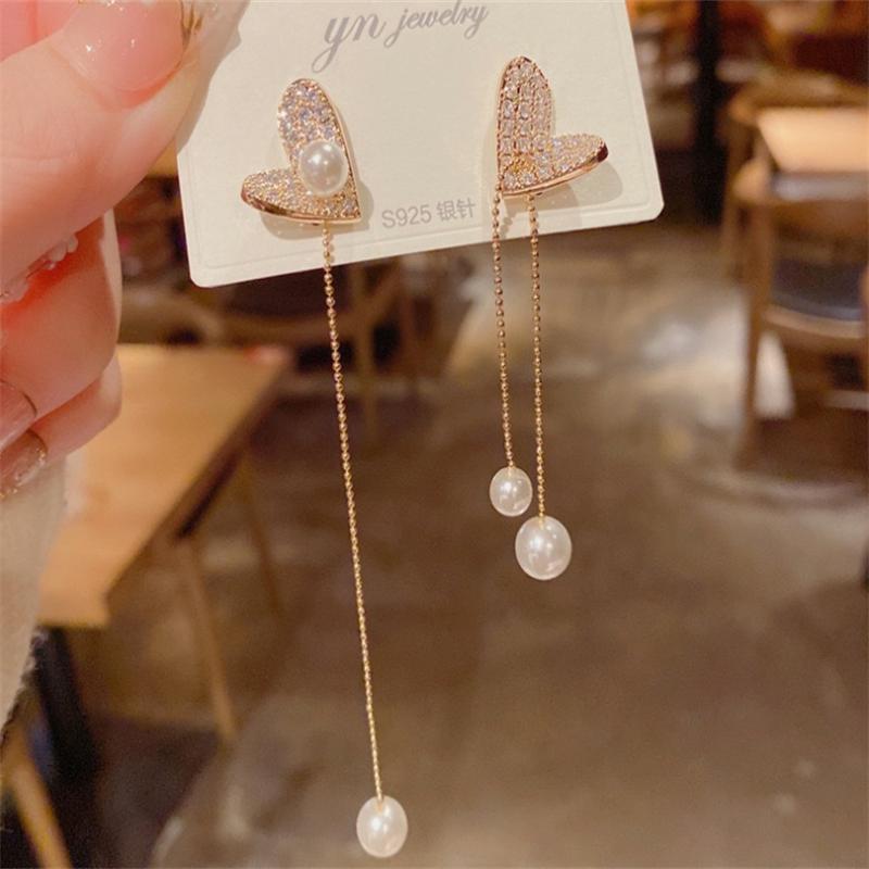 Новые модные позолоченные серьги-кисточки Love Pearl с подвесками для женщин и девушек, подарок, сладкие ювелирные изделия оптом