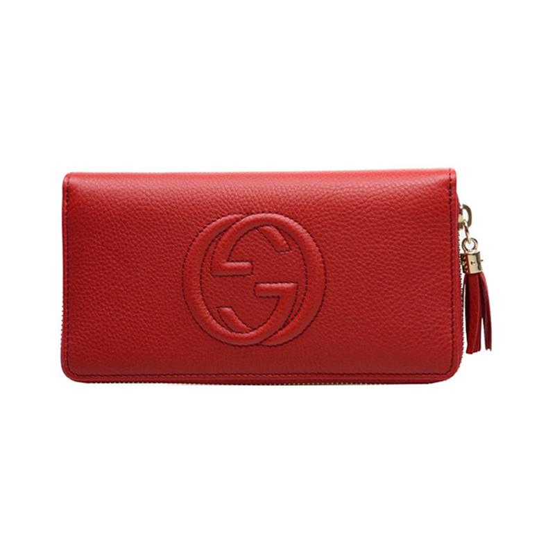 Gucci Soho embossed logo tassel pendant long zipper leather wallet wallet regular women's red classic recommendation