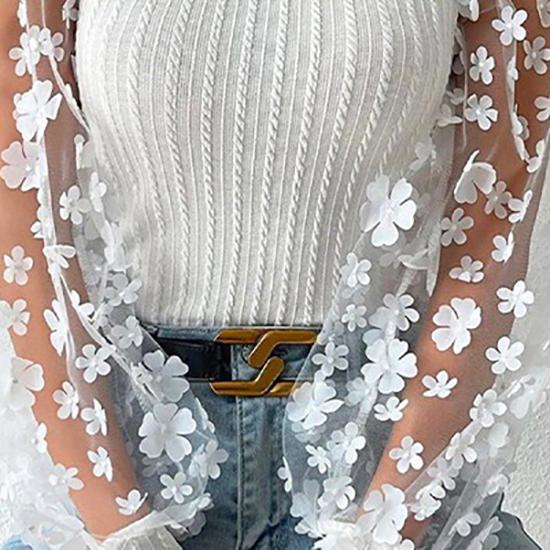 Сетчатая шифоновая рубашка с маленькими цветами, женская весна и лето, тонкий пуловер с круглым вырезом, блузка с длинными рукавами