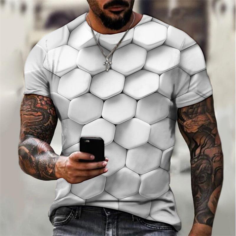 Short Sleeved Round Neck Loose Casual Men's T-shirt, Men's Geometric T-shirt