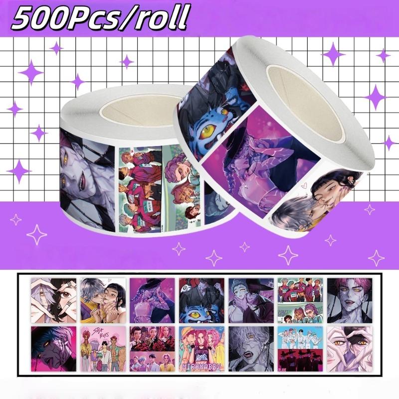 500 шт./рулон Аниме K-pop Охотники на демонов Мультяшные наклейки для запечатывания Сделай сам Скрапбукинг Наклейки для ноутбука Багажа Украшение Награда Подарок