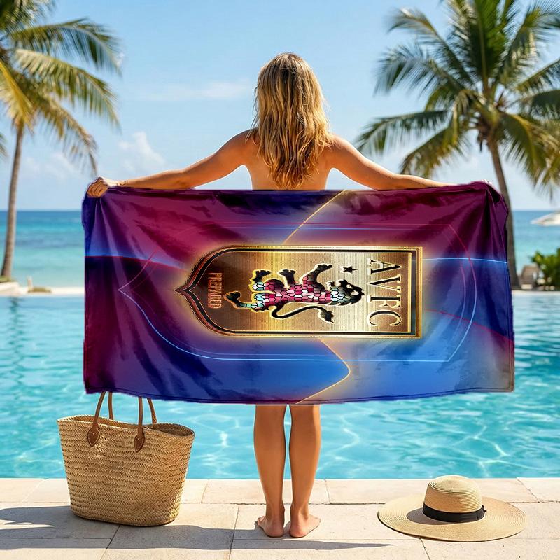 Aston Villa Football Beach Towel Soft Microfiber Summer Towel Quick Dry Absorbent Towel for Beach Swimming Pool Travel