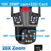 2024 10K 20MP WiFi IP-камера наружная 20-кратный зум камера видеонаблюдения Ai Track пять объективов три экрана уличная CCTV PTZ видеокамера 360°