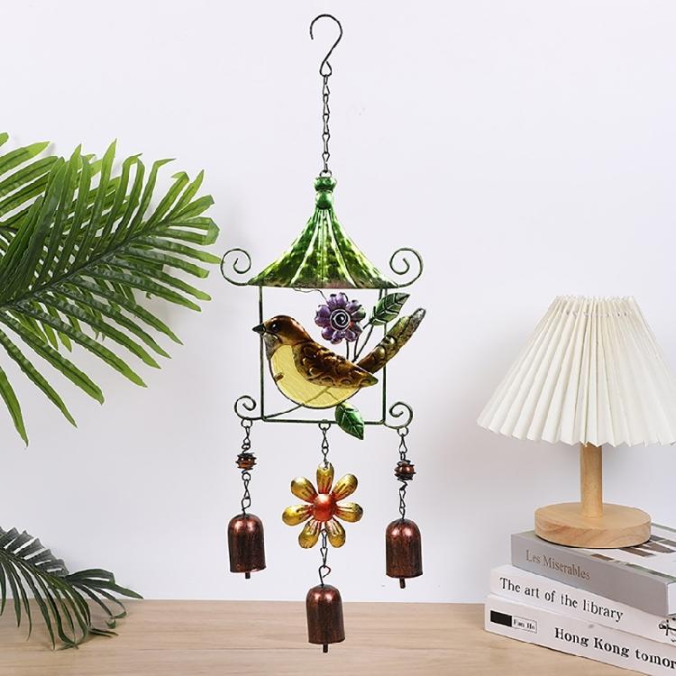Paitned Bird Butterfly Metal Glass Wind Chimes Garden Wind Catcher for Outside Hanging Pendant Ornament Home Window Decor
