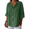 Women's Fashion Casual V-Neck Buttoned Seven Sleeve Cotton Linen Top