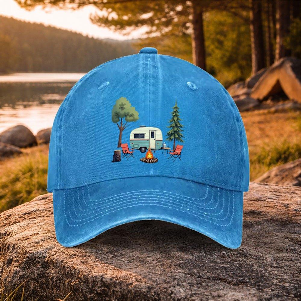 Casual Camping RV Pattern Washed Baseball Cap for Golf Outdoor Activities Unisex Unisexs Hat