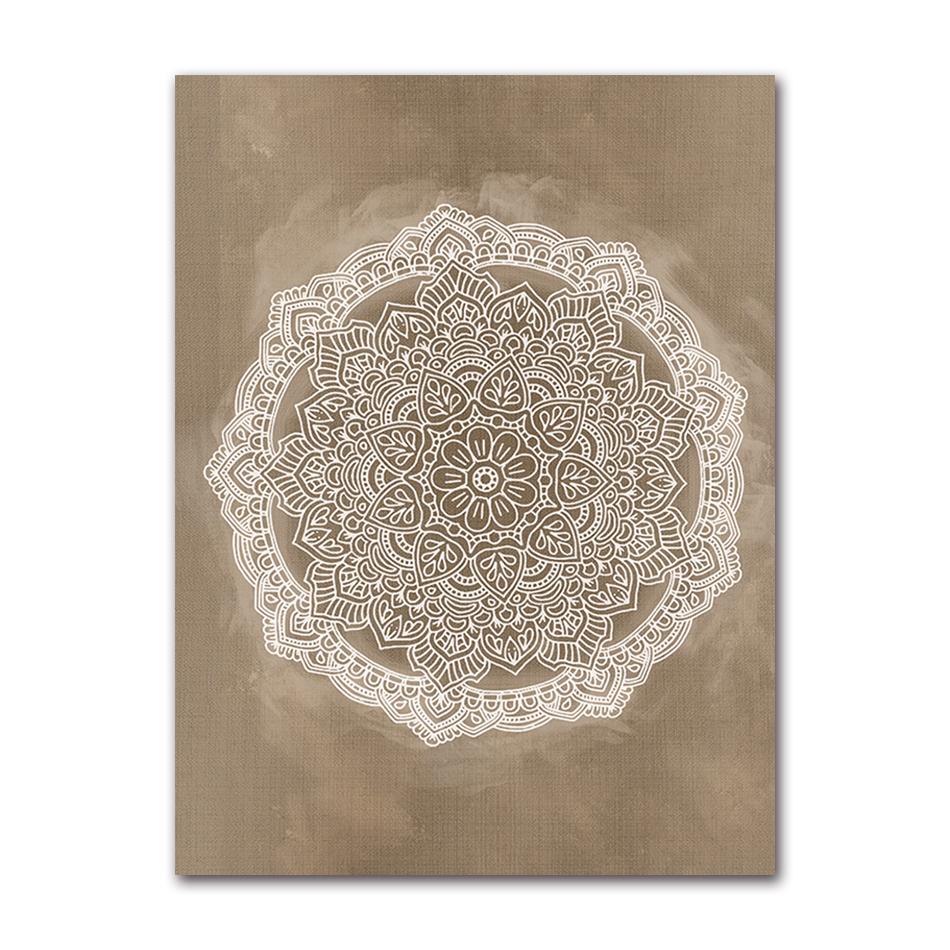 Mandala Boho Wall Art Canvas Painting Poster Print Brown for Rustic Bedroom Office Home Decor Pictures Bathroom Geometry
