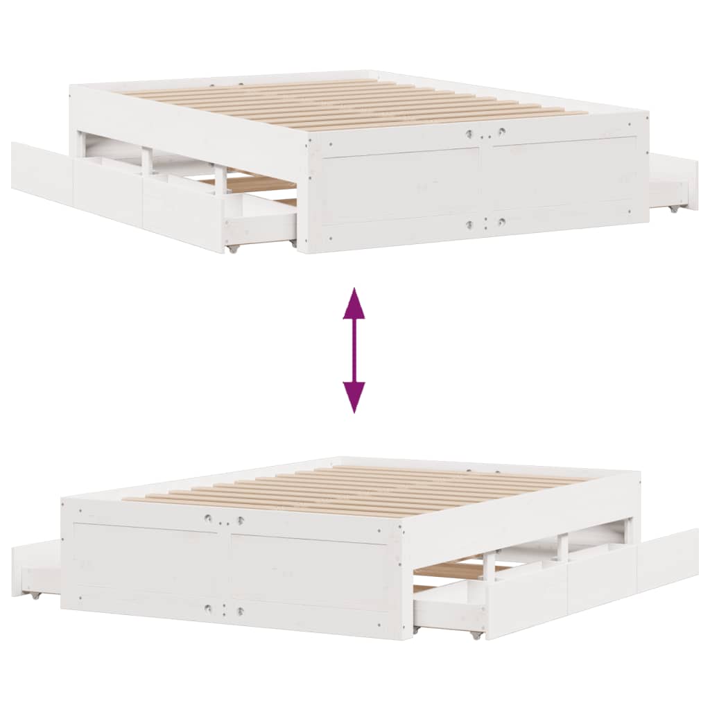 Solid Wood Bed without Mattress with Drawers White 150 x 200 cm
