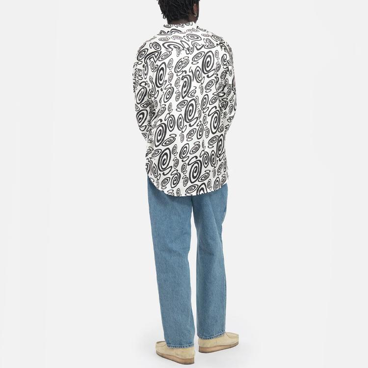 Stussy Шелковая рубашка Swirly S с полным принтом, длинный рукав, американская винтажная рубашка, мужские рубашки 1110242