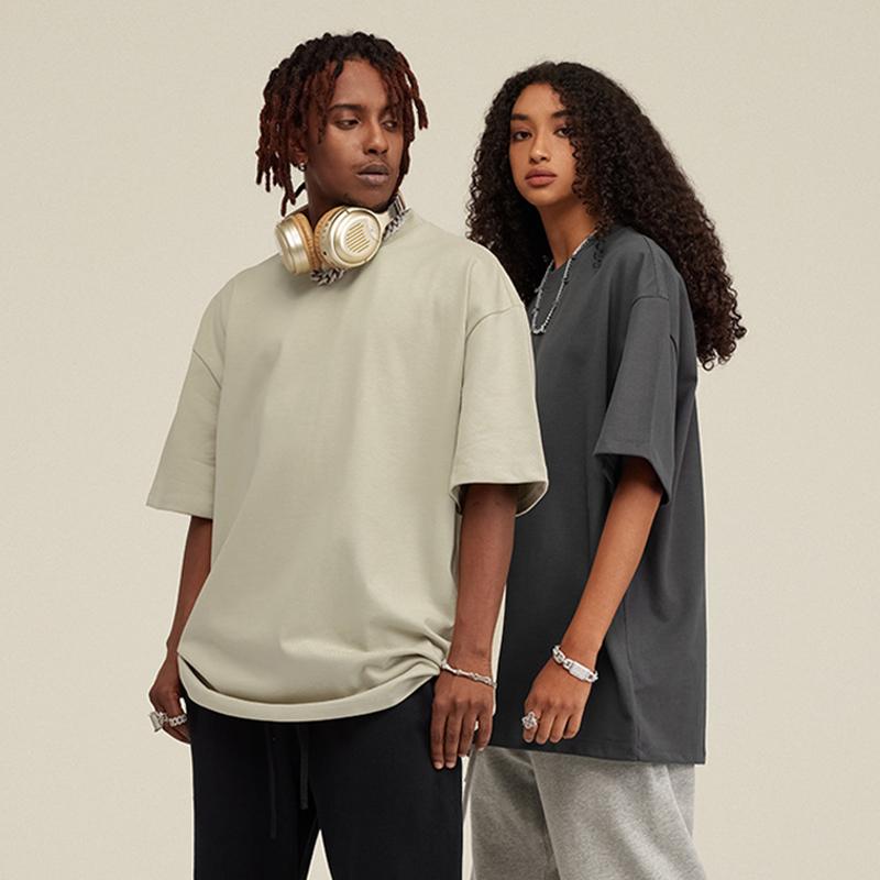 2024 футболка из чистого хлопка, тяжелый вес 425 г, однотонная с открытыми плечами, с короткими рукавами, свободная модная брендовая пара с короткими рукавами