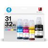 31 32XL Ink Bottle Refill Kit Compatible for HP Smart Tank 5101 7301 7602 7001 6001 Plus 551 651 455 457 450 All-in-One Ink-Tank Printers, 4-Pack