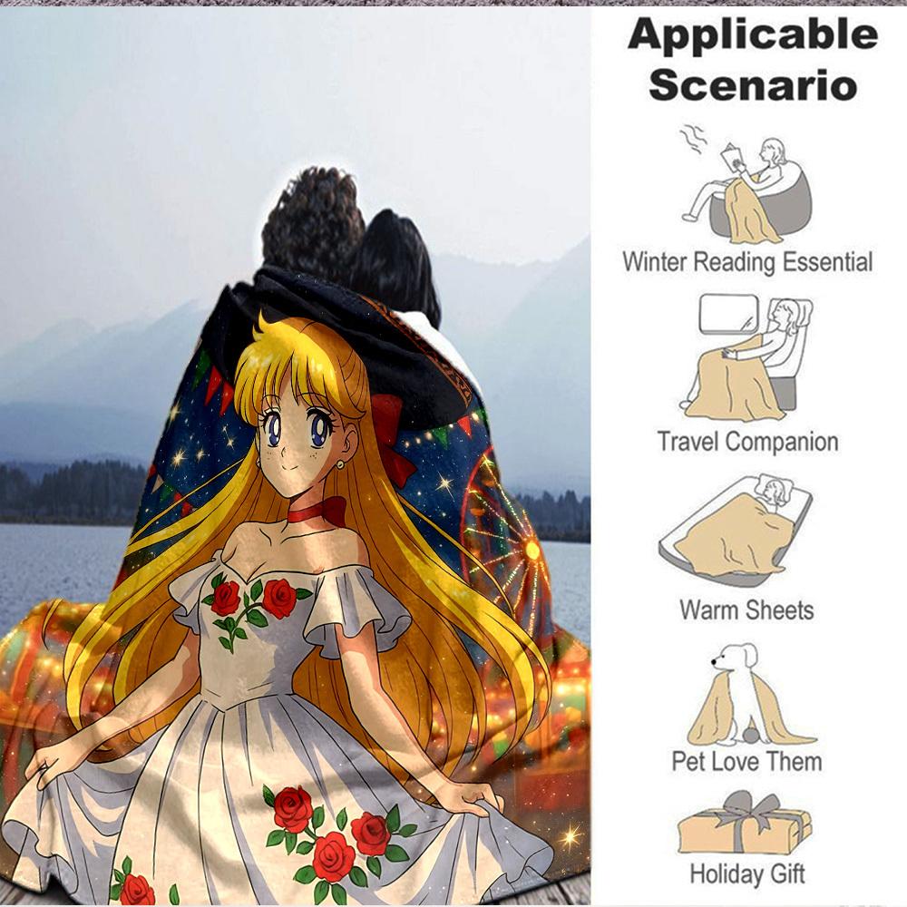 1 шт. Фланелевое одеяло «Сейлор Мун» [Уютное плед] Для дивана, кровати, путешествий, кемпинга, гостиной, офиса, дивана, кресла и кровати