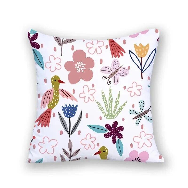 Bird Cushion Cover Tropical Home Decor Square Cartoon Flamingo Plant Decorative Pillow