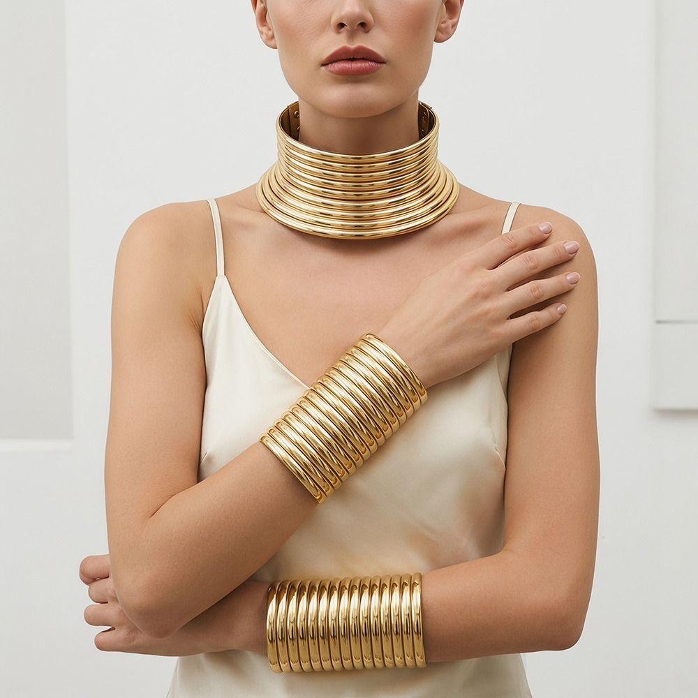 3 PCS Adjustable African Collar Bracelet Set Vintage Statement Choker Necklace Punk Wedding