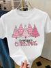 (Asian Size) Merry Christmas Fashion Short Sleeve T-shirts plaid tree 90s Women's Top O-neck T Shirt Print Casual New Year Clothing Graphic Tee