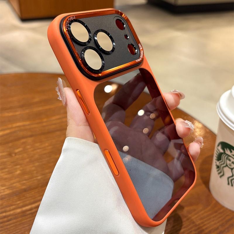 Роскошный прозрачный оранжевый чехол для телефона для iPhone 17 16 Pro Max 17 Pro 16 Металлическая линза Ударопрочный Жесткий акриловый бампер Прозрачная крышка