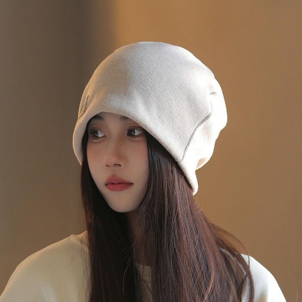 Coldproof Fleece Knit Beanies Thickened Letter Pullover Hats Harajuku Warm Cap Female