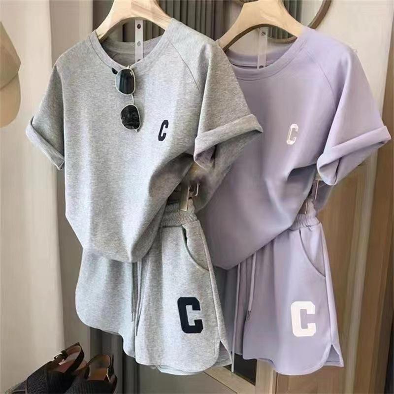 Women's 2025 Summer Korean Style Plus Size Casual Sportswear Set – Short Sleeve Top & Shorts for Running