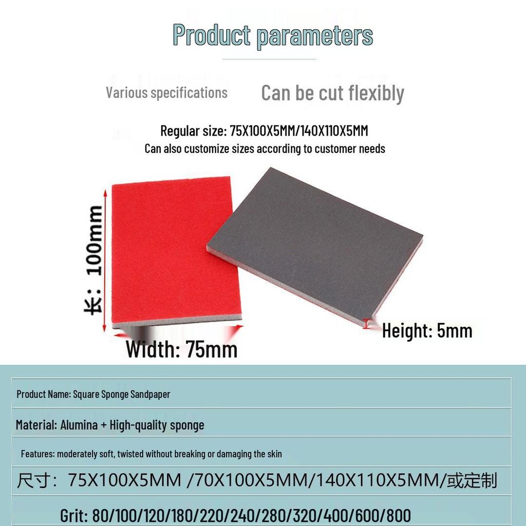 Sponge Sandpaper 75x100mm for Car Detailing, Metal, Plastic Grinding, Polishing, Flocking