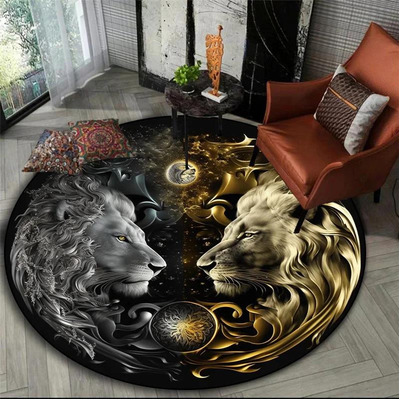 3D printed animal tiger dragon lion tree of life circular carpet computer chair floor mat
