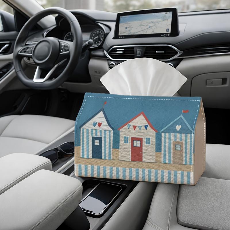 2D Flat, 2D Flat, 1 Tissue Box, Minimalist Seaside Nordic Style - Minimalist Design, Beach Hut Striped Powder Blue, Suitable for Desks, Elegant Home a