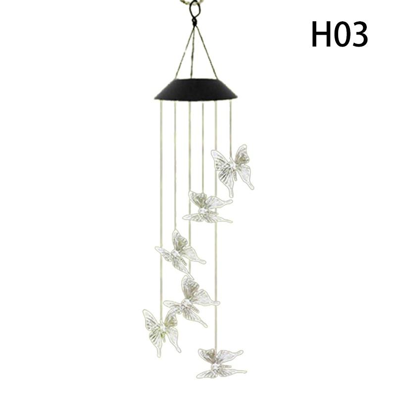 Solar Lights Outdoor Butterfly Dragonfly Hummingbird Wind Chimes Color Changing Waterproof Solar Powered Led Wind String Lights Hanging Lights