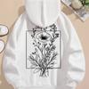 Womens Line Flower Print Loose Hoodie Tops Blouse Sweatshirt Casual Long Sleeve Pullover Tops