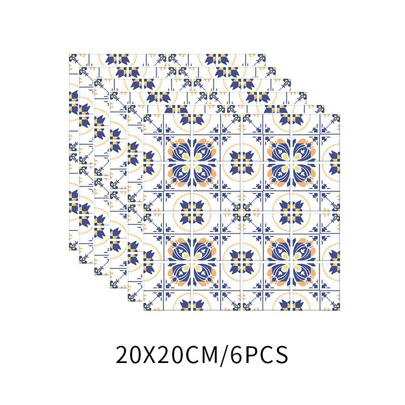 Blue Pattern Tile Sticker Kitchen Backsplash Oil-proof Bathroom Waterproof Home Decor Wall Decals Peel Stick Art Mural