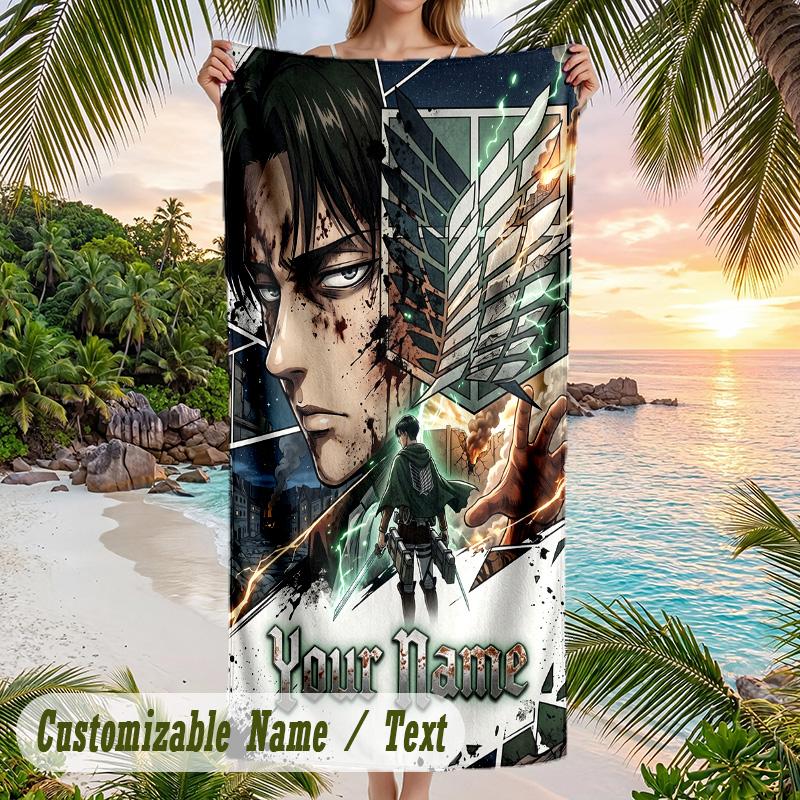 Attack on Titan Beach Towel, Personalized Custom Name Text, Quick Dry Large Absorbent Towel For Beach Pool