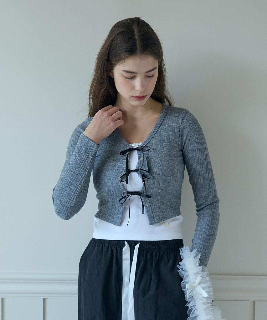 PINK PINEAPPLE Eyelet Ribbon Top _Charcoal